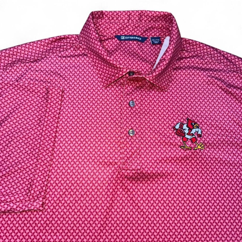 Cutter & Buck Louisville Cardinals Pike Red Lattice Print Golf Polo Men's XXL